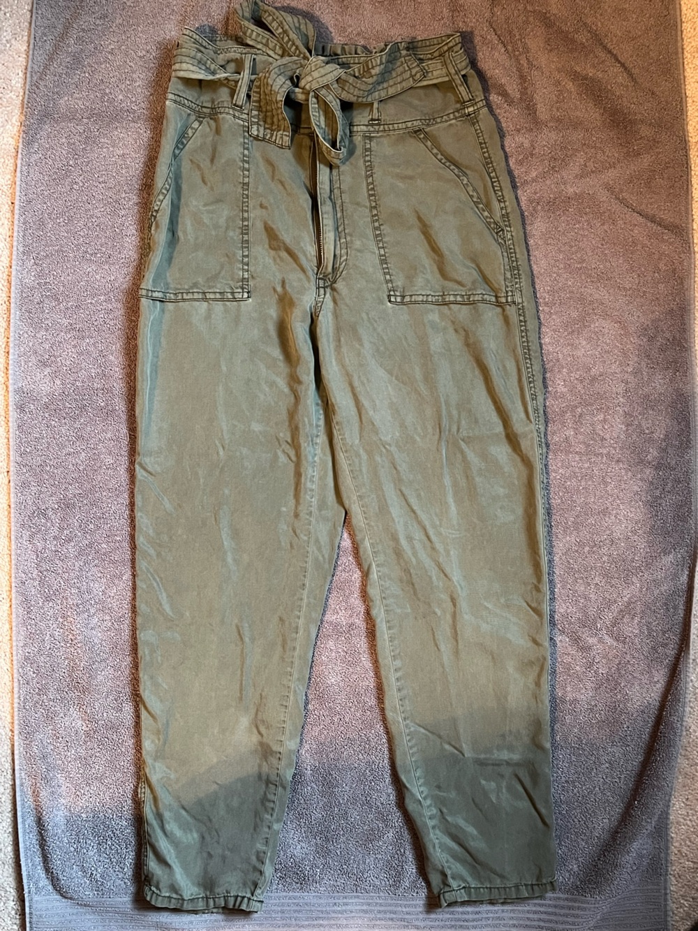 Y2K Abercrombie & Fitch Olive Green Paperbag Waist Cargo Pants